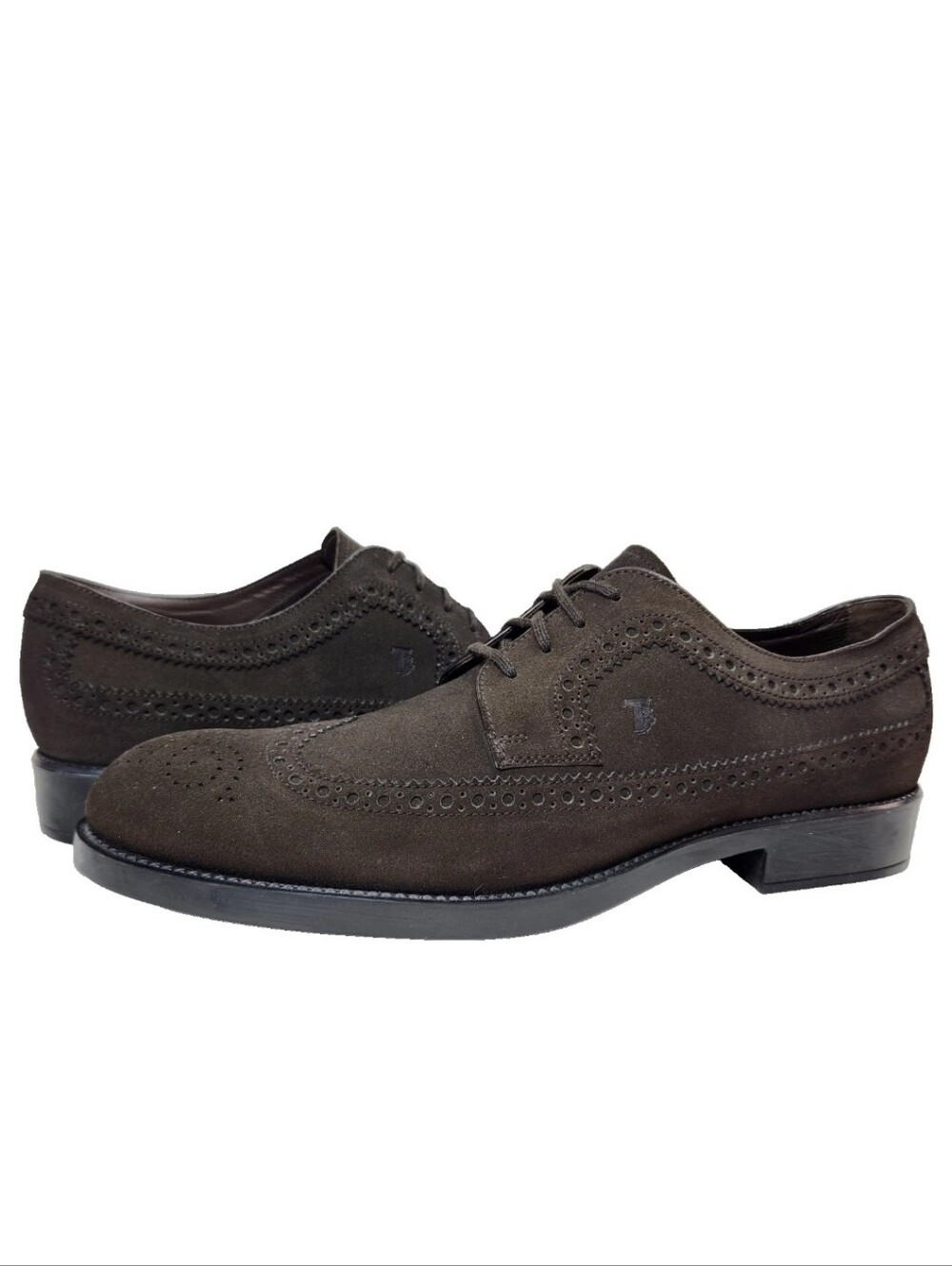 TOD'S Dark Brown Suede Wingtip Oxfords Sz 13/14.5 US Brogue Lace Ups